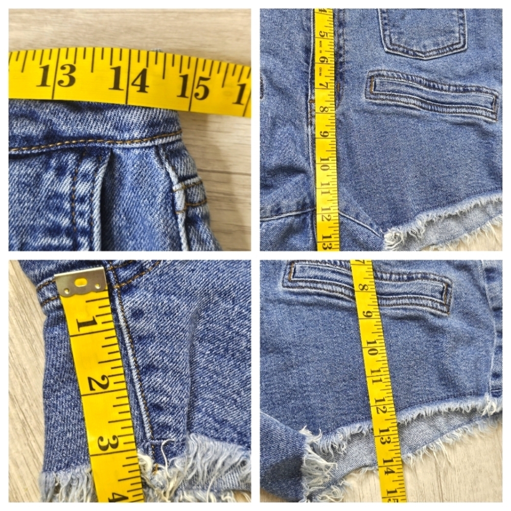 Fashion Nova Raw Frayed Hem Denim Shorts Size 13 Juniors High Rise Blue Pockets - Picture 7 of 7